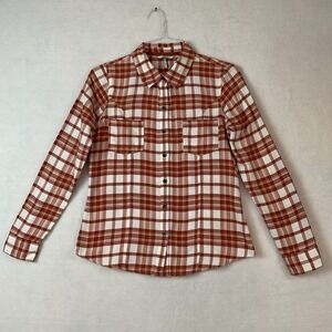 BKE Buckle Shirt Women's M Brown Cream Plaid Flannel Long Sleeves Collar